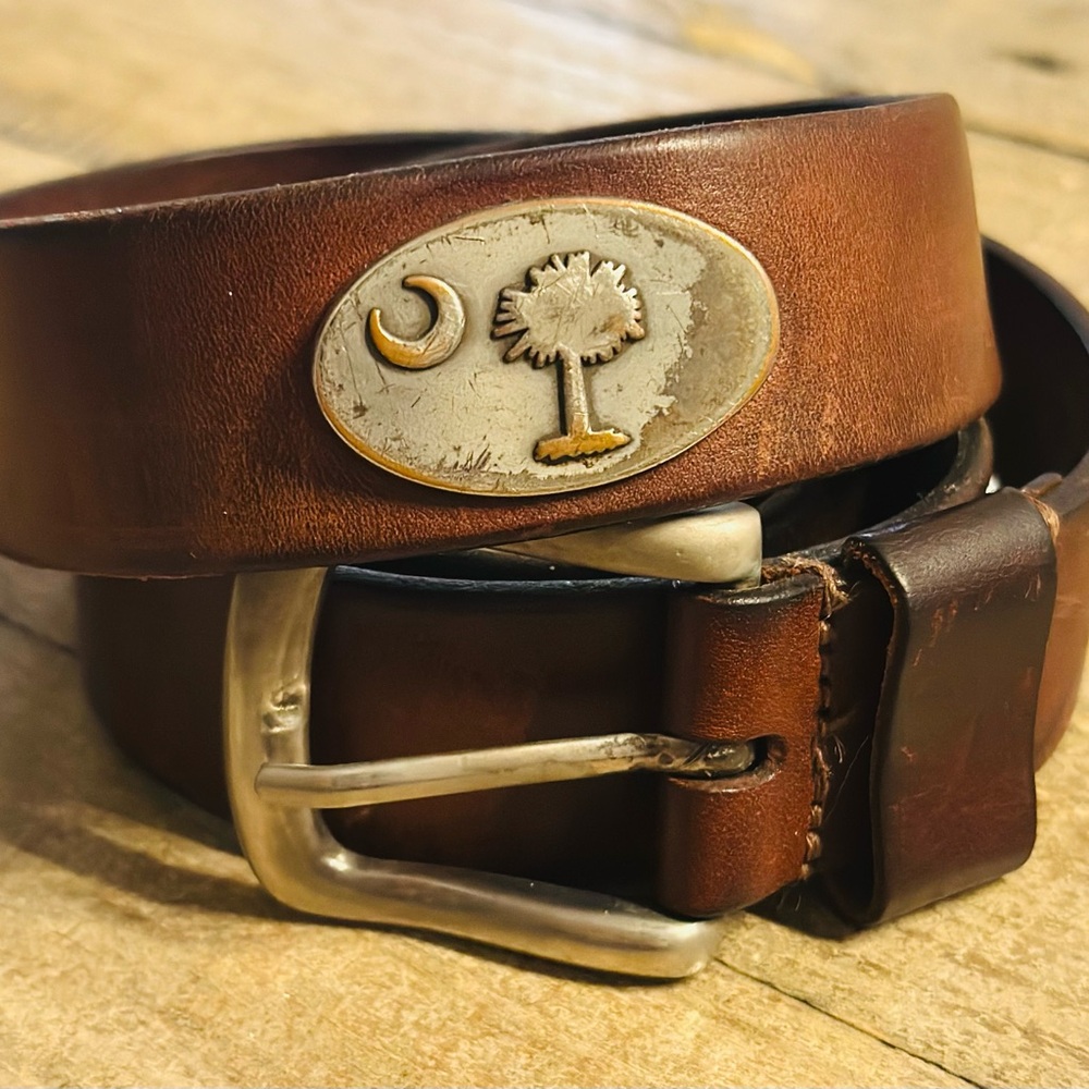 Vintage Distressed Brown Leather Belt with Brushed Metal Buckle